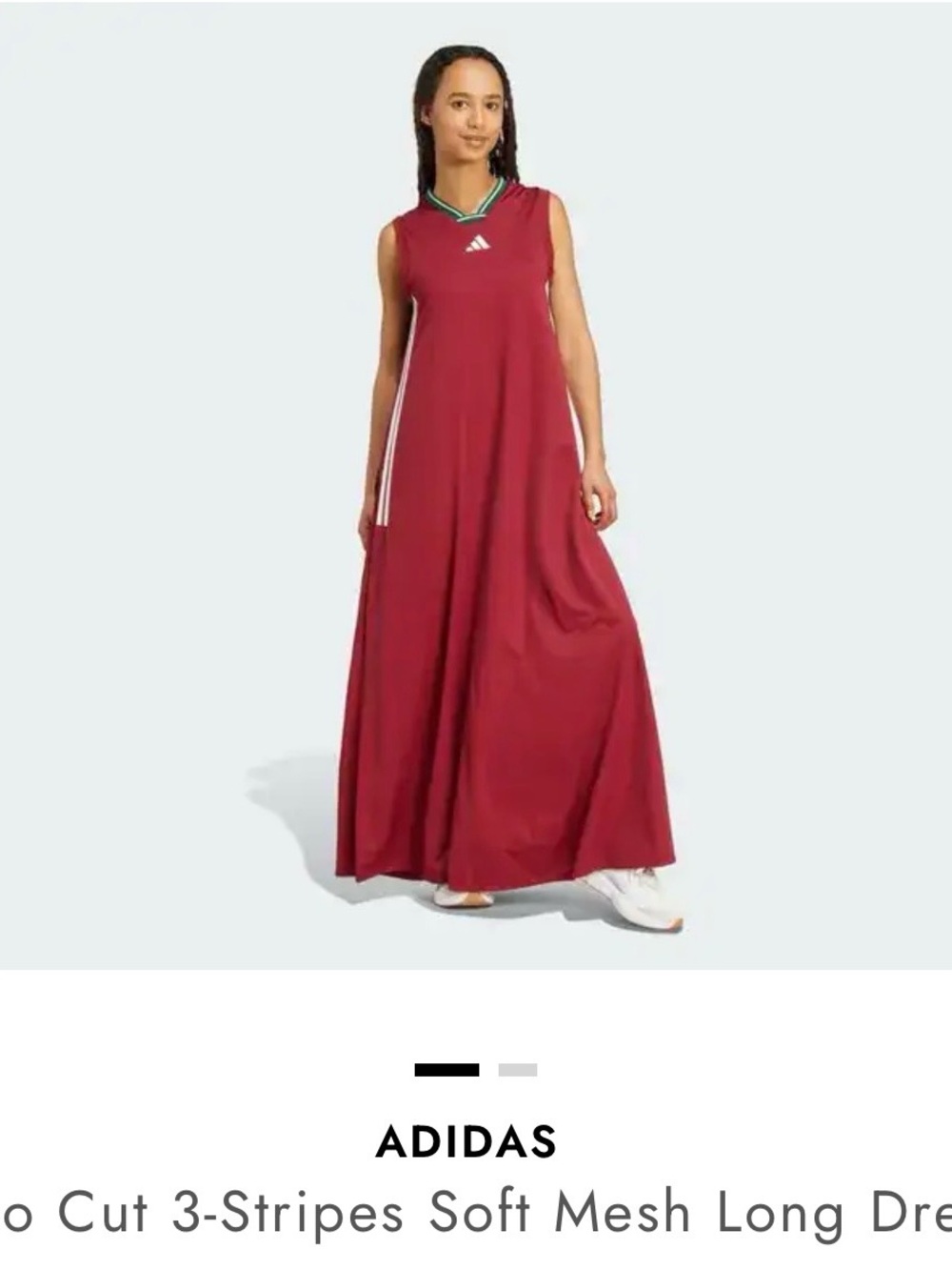adidas Maroon Sleeveless Maxi Dress with 3-Stripes